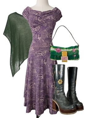 Effie's Heart Purple A-Line Dress Midi Rockabilly Sweetheart Neckline Size Large